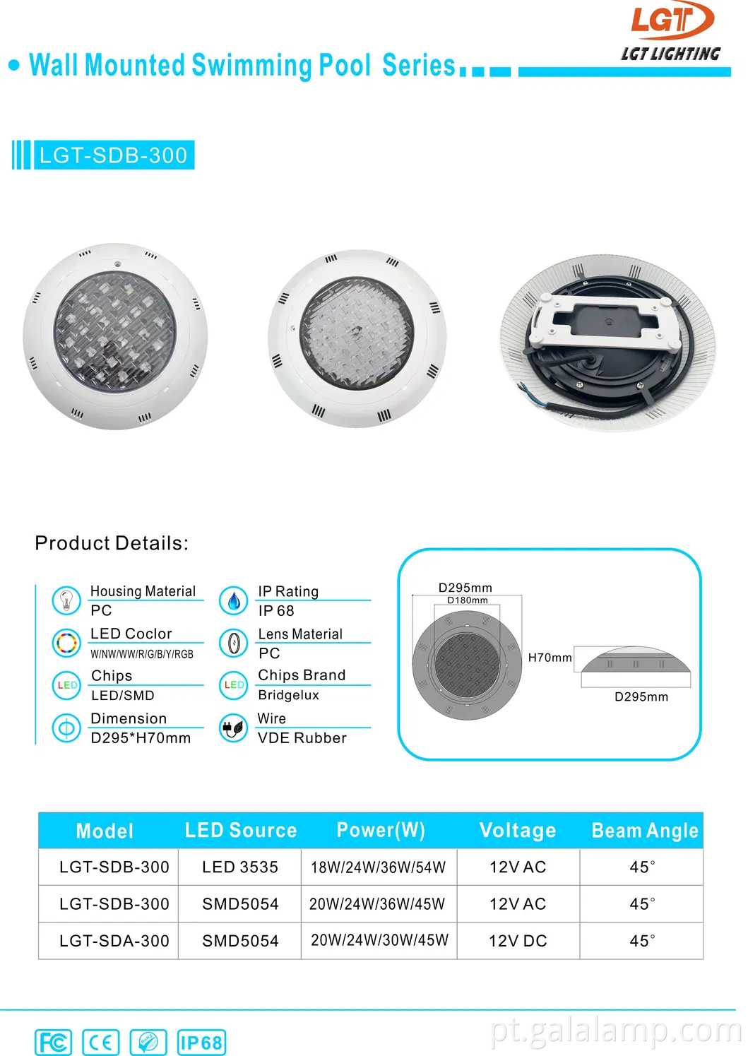 Luzes de parede da piscina LED, luzes de parede subaquática, luzes de arco -íris à prova d'água